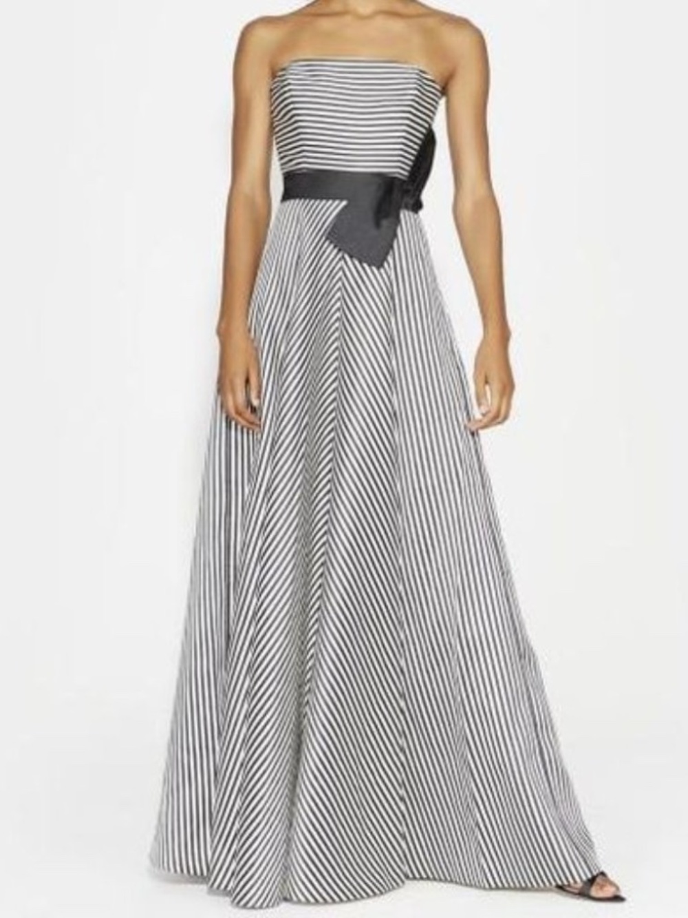NWT Halston Heritage | Strapless Striped Faille Gown, Black and White Striped